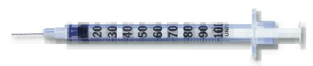 Syringe 1cc Insulin with Needle Lo-Dose™ Micro-Fine™ 0.5 mL 28 Gauge 1/2 Inch Attached Needle Without Safety (100/BX 5BX/CS) by BD  ID 329464